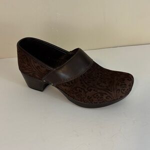 Dansko Prima Brown Floral Suede Leather Clogs Shoes Size 39
